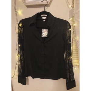 Express Slim Lace Sleeve Portofino Shirt